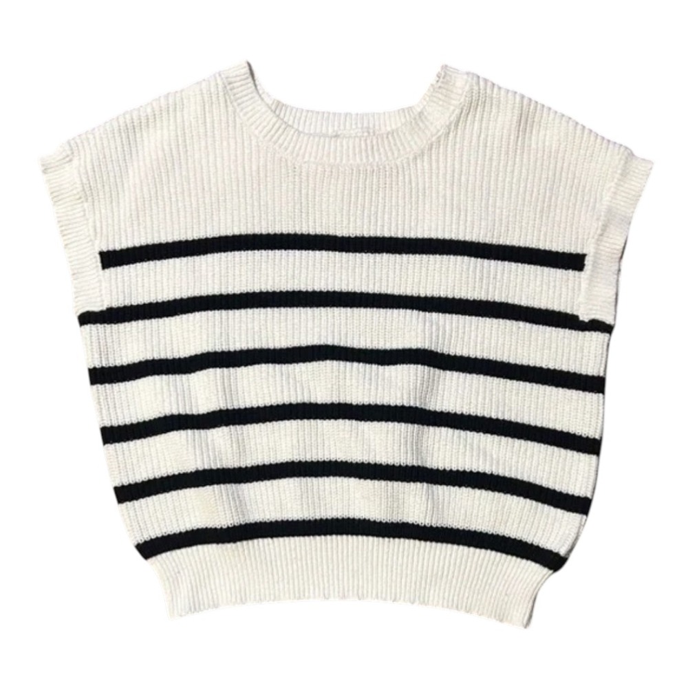 MOON & MADISON Sleeveless Sweater Boxy OFF-WHITE w/NAVY STRIPES Nautical Fun XS